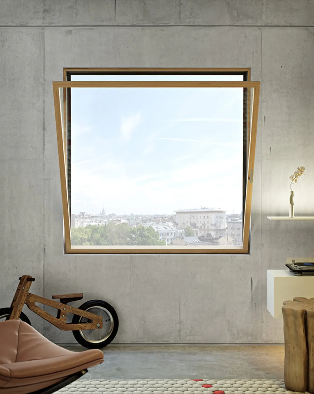 Finestra a bilico con telaio in alluminio effetto legno